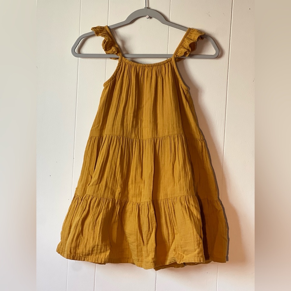 Gap Kids Girls' Mustard Tiered Ruffle Strap 100% Cotton Lined Dress